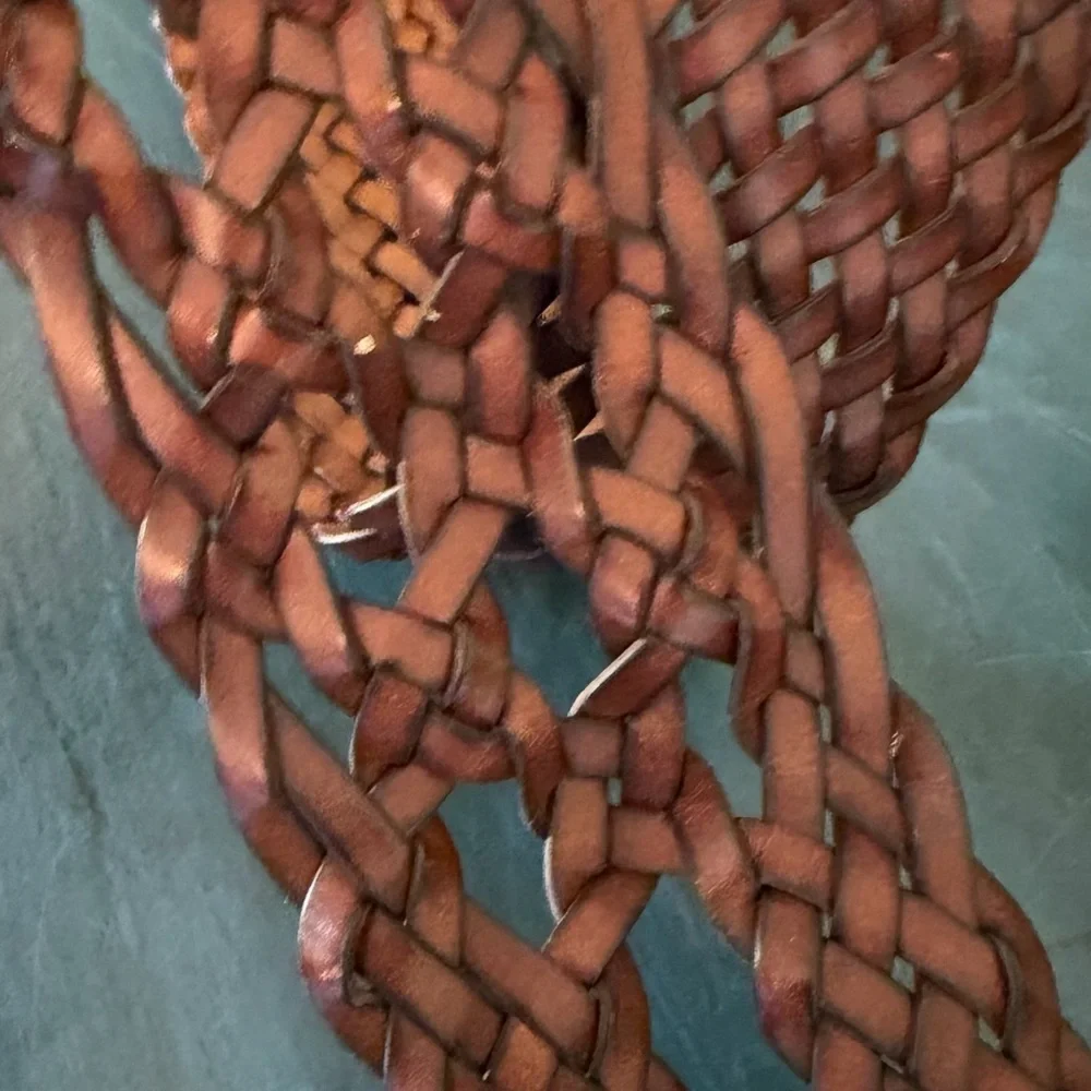 Wide Woven Braided leather belt with silver-colored buckle. XL